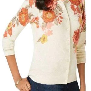 NEW Charter Club Women XL Metallic Floral-Print Golden Dust Cardigan Top
